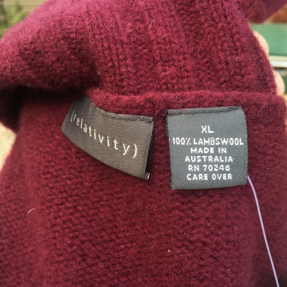 Relativity Cowl Lambswool Button Belt Maroon Sweater Size XL, NWT - Picture 4 of 5